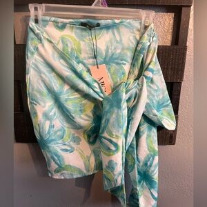Tie-Waist Mini Skirt in Aqua Floral